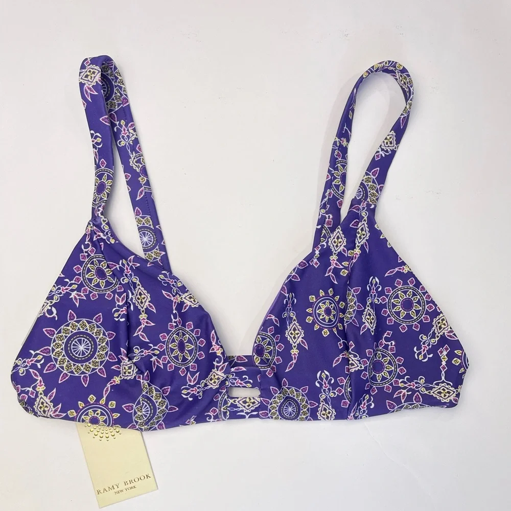NWT MSRP $118 Ramy Brook Bikini Top Violet Printed Bali Top Size Medium